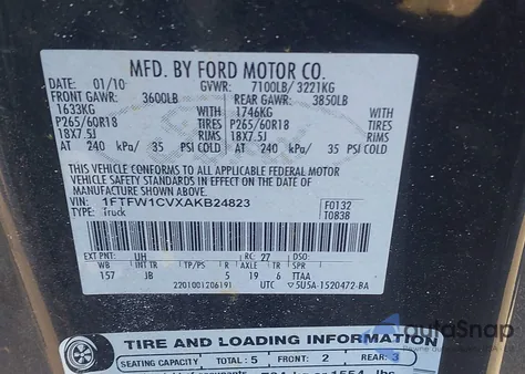 2010 Ford F-150 Fx2 Sport/Harley-Davidson/King Ranch/Lariat/Platinum/Xl/Xlt from USA, damaged, VIN 1FTFW1CVXAKB24823
